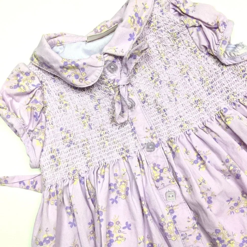 Vintage Laura Ashley Dress Baby Girls Size 6m Lavender Floral Smocked